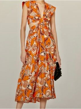 ALC Printed  Orange Cut Out Dress